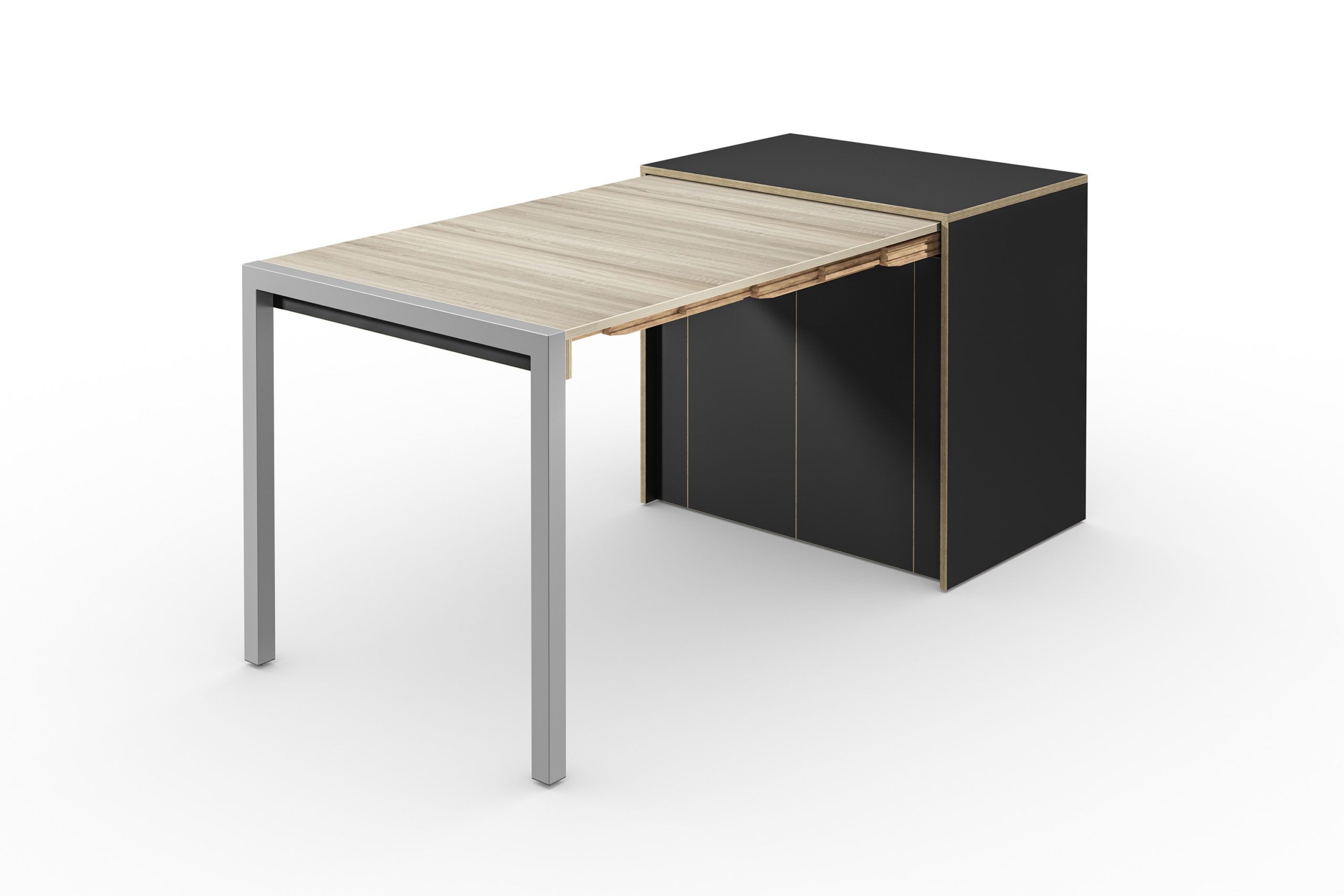 Sideboard mit ausziehbarem Schreibtisch, supermatt schwarz/Vintage Eiche – ALWIN’S ROOM & BOARD SIDEBOARD