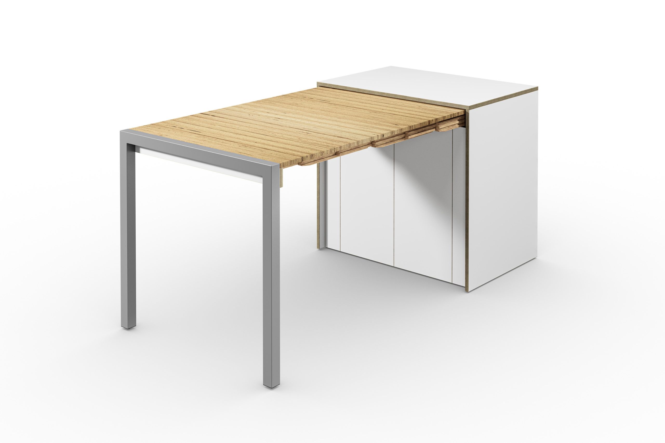 Sideboard mit ausziehbarem Schreibtisch, weiß/Buchen-Furnierschichtholz – ALWIN’S ROOM & BOARD SIDEBOARD