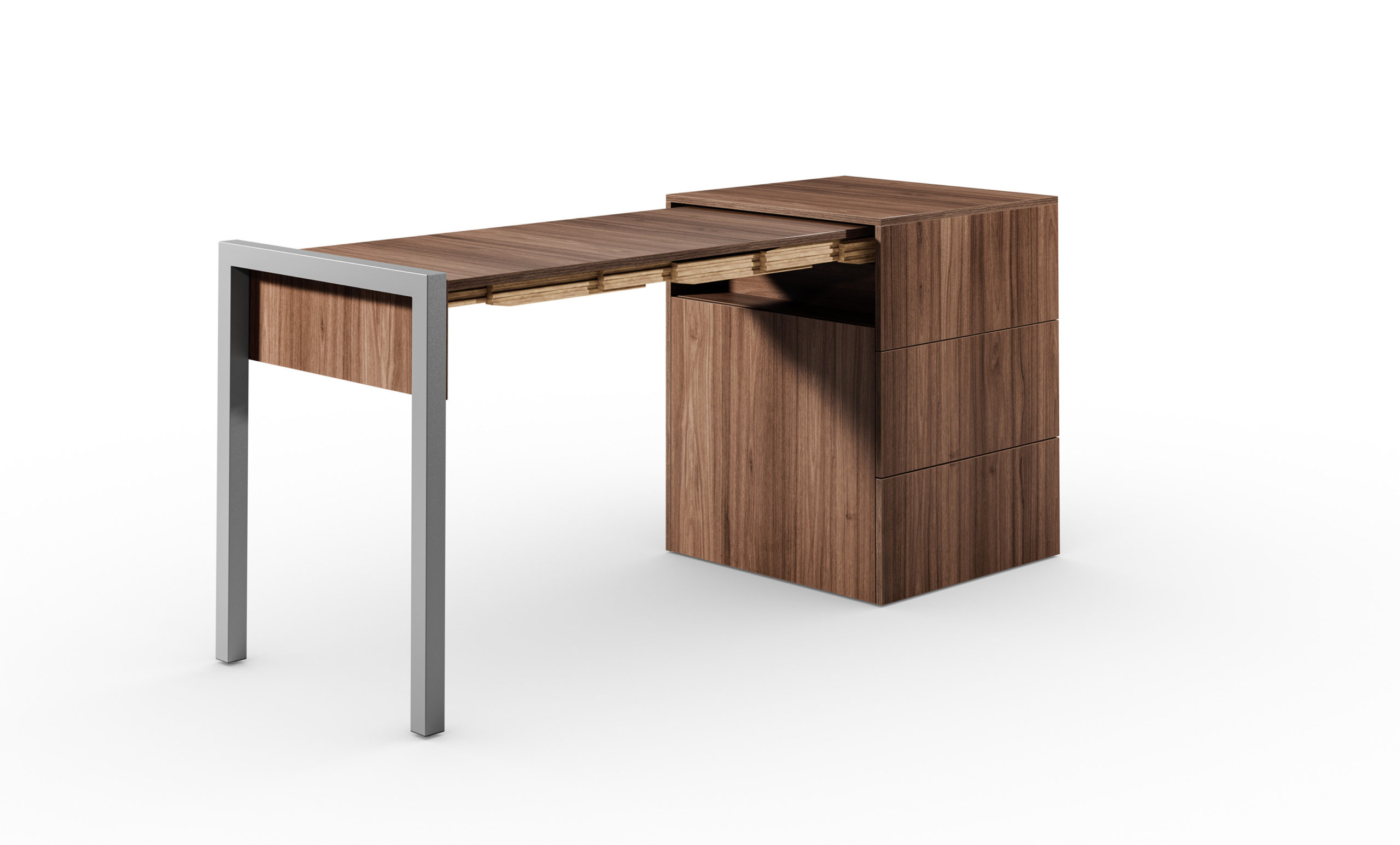 ALWINS SPACE BOX Schubladen geschlossen Nussbaum scaled