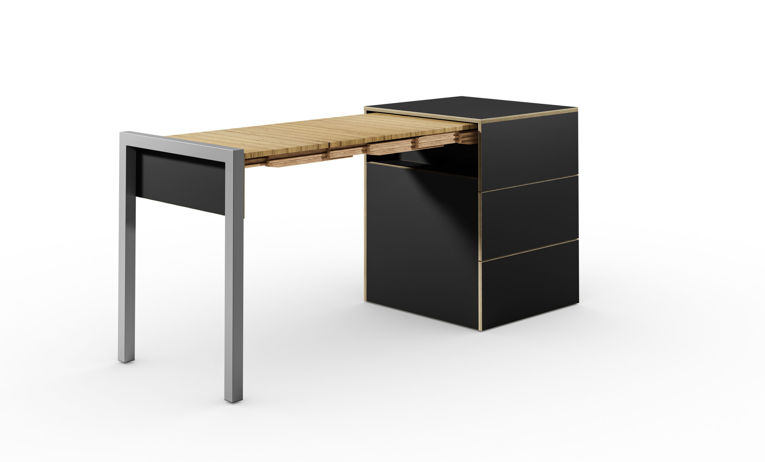 ALWIN SPACE BOX Schubladen geschlossen schwarz Buche scaled