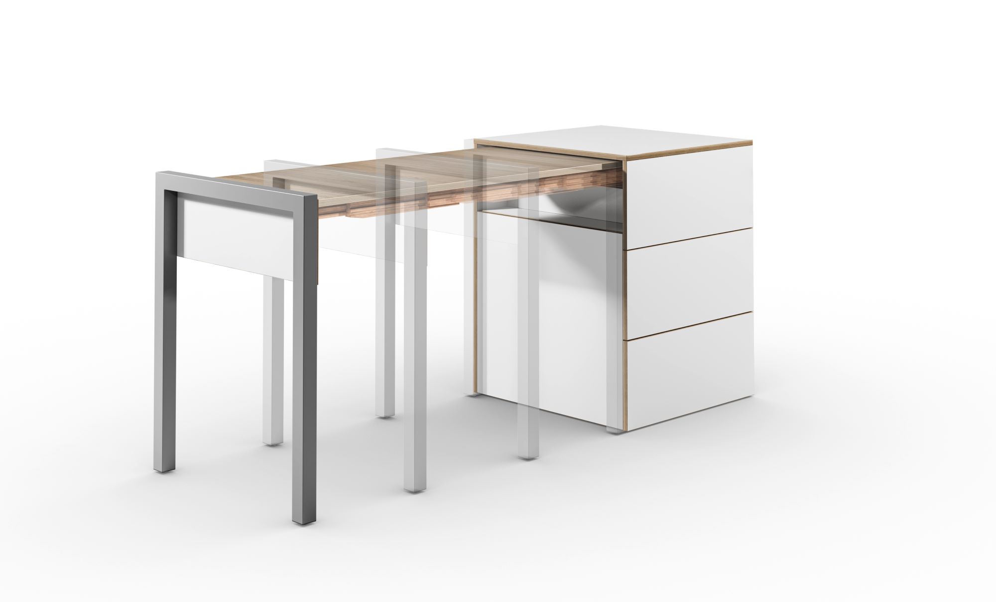 ALWIN SPACE BOX Schubladen geschlossen weiss Eiche Phase 1