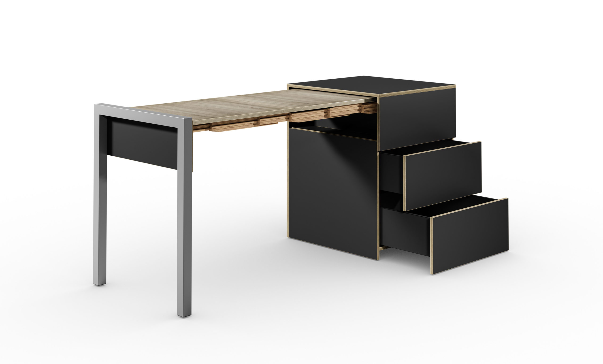 ALWIN SPACE BOX Schubladen offen schwarz Eiche scaled