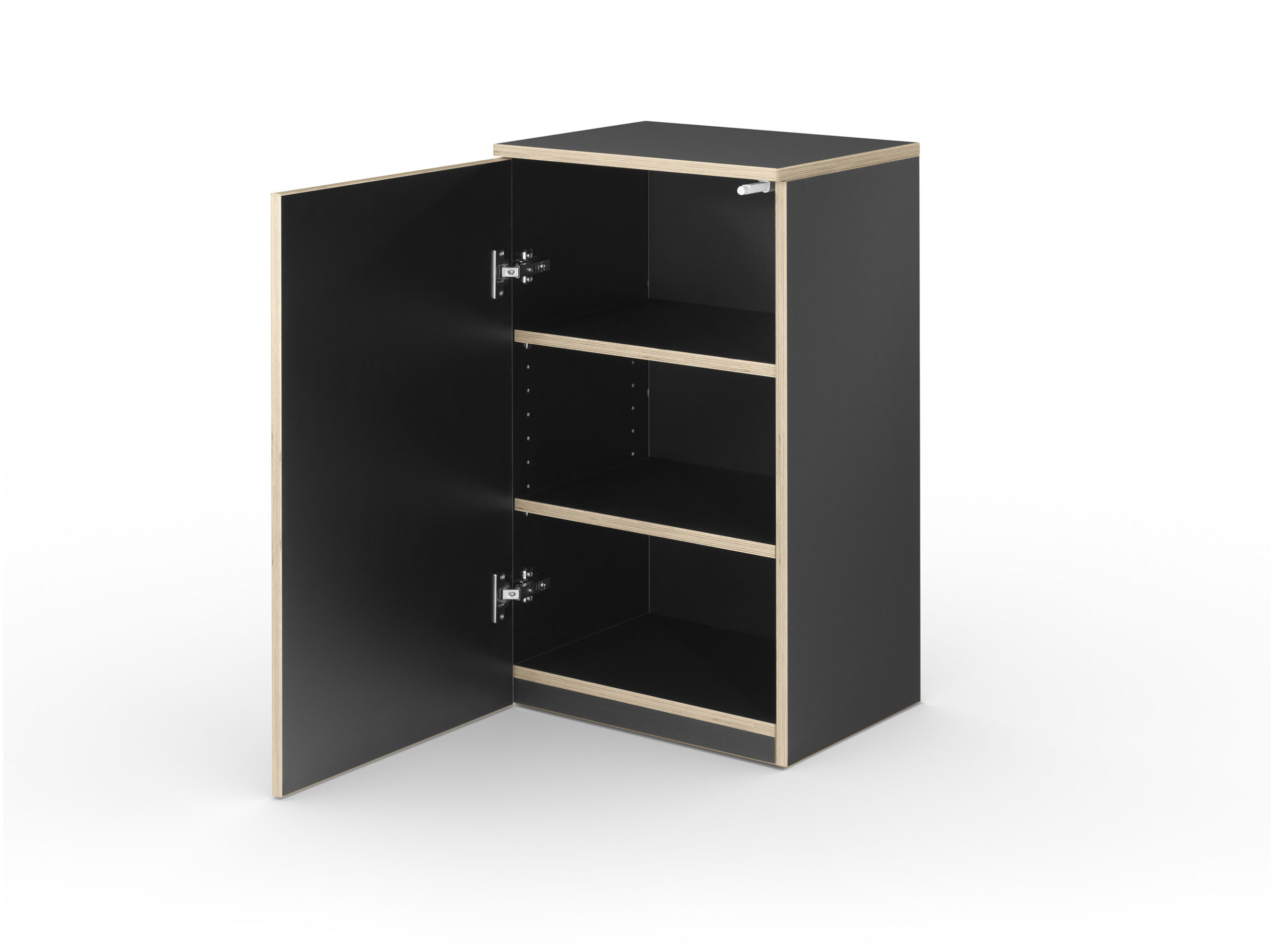 CL Cabinet Schwarz Tuer Links offen scaled